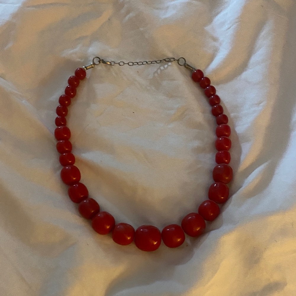 Boho Red Beaded Necklace